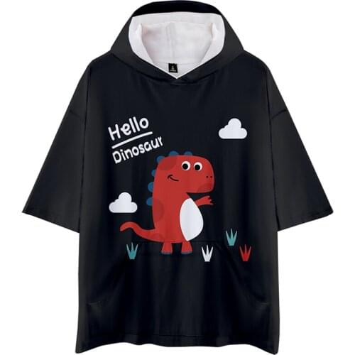 Hello Dinosaur Cartoon Cute 3d Hoodies Pullover Fashion Hip Hop Men Women Hoodie Tops Short Sleeve Boys Girls Hooded Sweatshirts