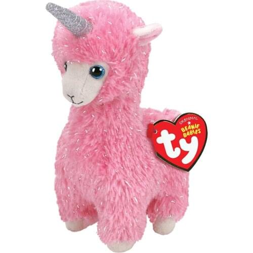 Ty Beanie Glittering Big Eyes 6" 15 cm Soft Lana PINK Single Horn Alpaca Plush Toy Stuffed Animal Doll Children Birthday Gift