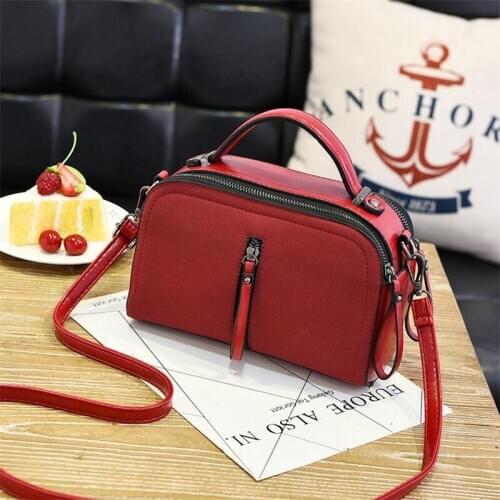 2020 Vintage Women Handbag Doctor Bag Faux Suede Red Shoulder Crossbody Bag Box Double Zipper High Quality Ladies Purse Bolsas