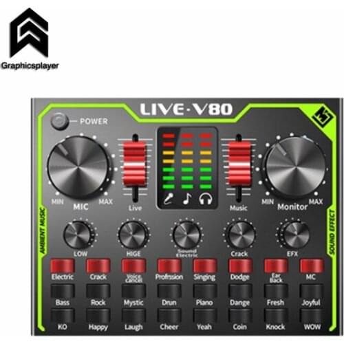 V80 Live Sound Card Mixer USB External Sound Card Network Anchor Interface Type for Mobile Phone Channels