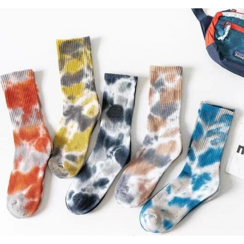 New Tie-Dye Middle Tube Womens Socks Spring Thin Couple Tide Socks Ins Street Personality Hip-Hop Skateboard Socks