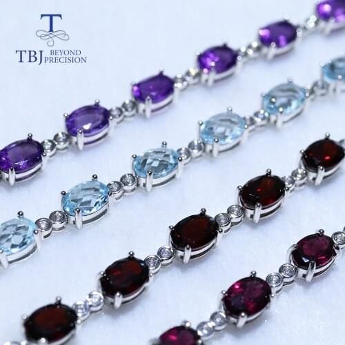 10.5ct Natural Gemstone Bracelet Garnet amethyst topaz 925 sterling silver fine jewelry for women wife gift tbj promotion