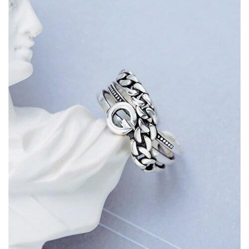 VENTFILLE 925 Sterling Silver Rings White Zircon Tassel Chain Accessories INS Fashion Creative Irregular Geometric Jewelry