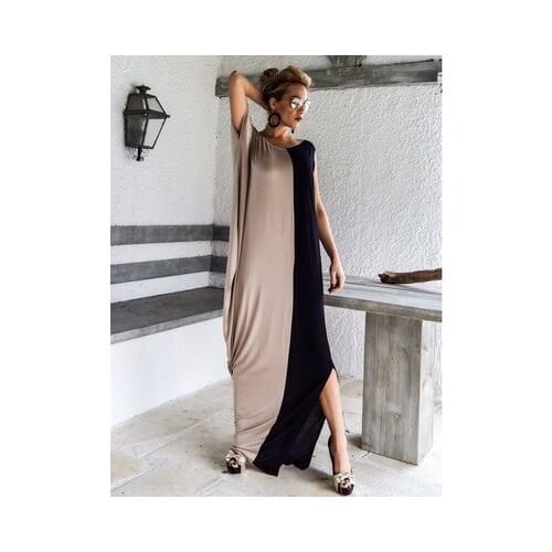 Womens Dress 2020 Round Neck Loose Stitching Fashion Stitching Irregular Sleeveless Dress