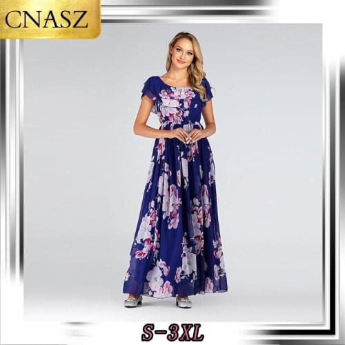 2020 New Spring Summer Big Swing Printed Sleeveless Dress Elegant Plus Size Women Chiffon Vacation Beach Skirt Fashion Dress
