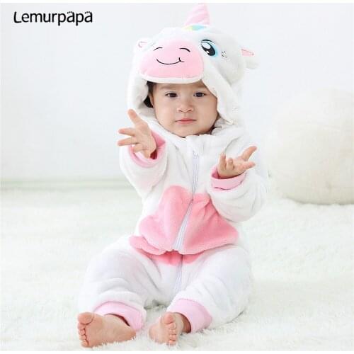 2021 Winter Kigurumis Baby Rompers Boys Girls Clothes ropa bebes Animal Unicorn Jumpsuit Infant Baby Romper Kids Overallser Kids