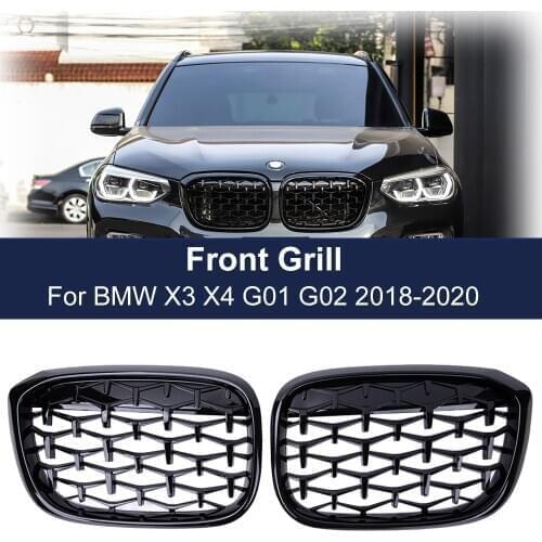 A Pair Car Front Bumper Grills Diamond Racing Grille Kidney Grill For BMW X3 G01 G08 X4 G02 2018 2019 2020 Auto Meteor Styling