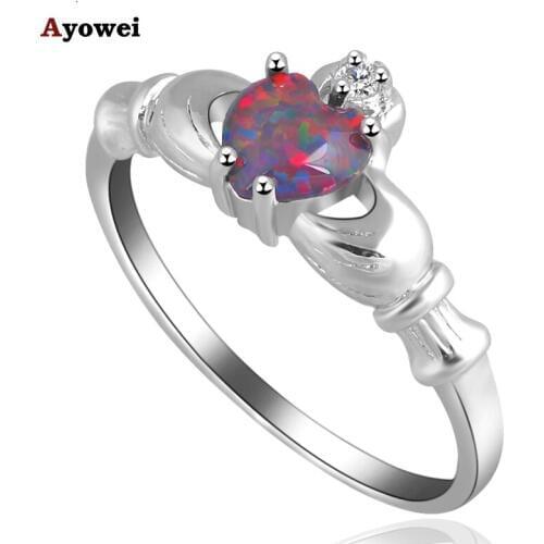 AYOWEI Mini heart style Party rings ring for girls Orange fire Opal 925 Silver Rings Opal jewelry USA sz#6#7#8#9#10 OR566A
