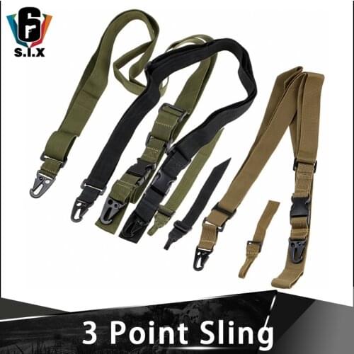 CQC Outdoor Military Tactical Three Point Sling Swivels Survival Hunting Airsoft Adjustable 3 Point Bungee Gun Strap Belt