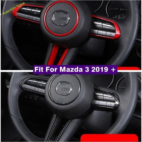 Car Accessories Steering Wheel Button Decoration Frame Interior Refit Kit Cover Trim Fit For Mazda 3 2019 2020 Carbon Fiber Look