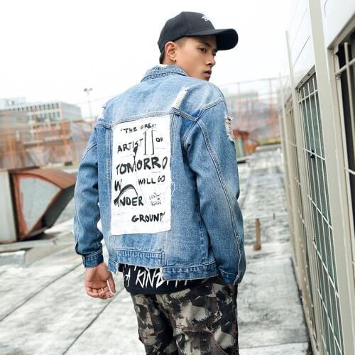 Japanese retro jean bomber jacket streetwear casual Harajuku fashion cowboy coat 2019 autumn vintage denim jackets mens hip hop
