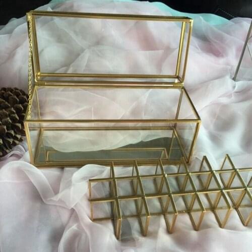 Hot 21 Slots Lipstick Holder Jewelry Organizer Transparent Glass Ring Box Wedding Ring Box Geometric Clear Jewelry Box