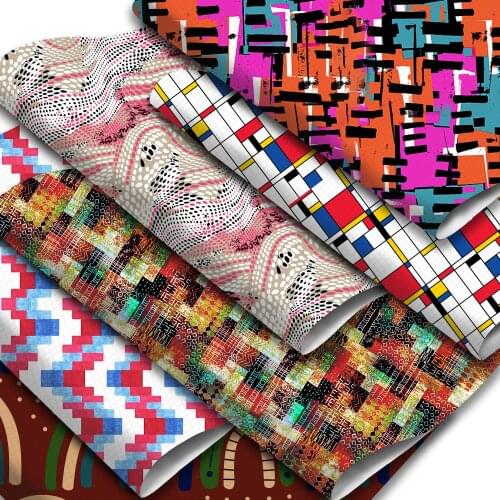 Geometric Theme Faux Leather Sheets Rainbow Chevron Plaid Pattern Printed Synthetic Leather Fabric 20x33cm for DIY Garments