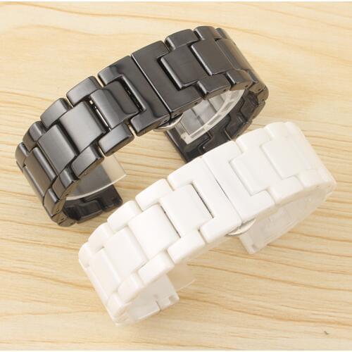 Ceramic Strap for ticwatch 2/1/E Gear S3 Classic S2 Smart Watch Accessories 18 20 22MM Black White Butterfly Buckle Strap