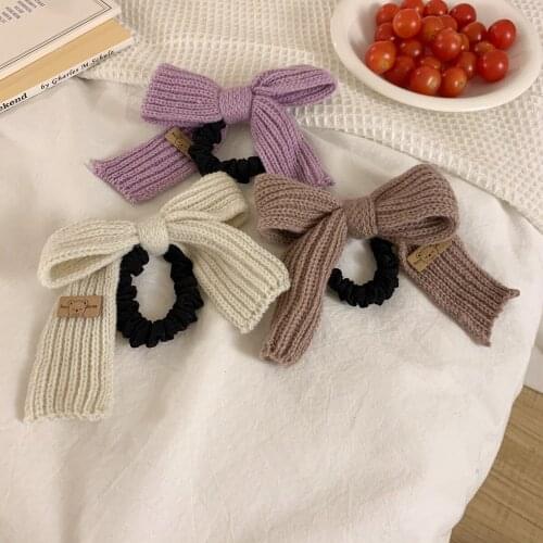 Korea New Ladies Sweet Wool Bow Knot Scrunchies Elastic Hair Bands Headband Women Girls Ponytail Holder Fashion Hair Accessories