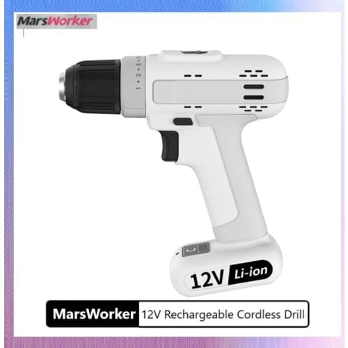 MarsWorker 12V Household Rechargeable Cordless Drill Electric Screwdriver Lithium-Ion Battery Power Driver Variable Speed