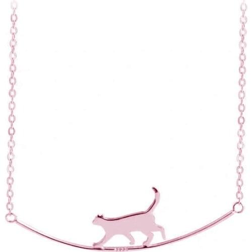 Cute Lovely 925 Sterling Silver Cat Curve Pendant Necklace for Women Girl Animal Jewelry Gift Party Supplies Wholesale