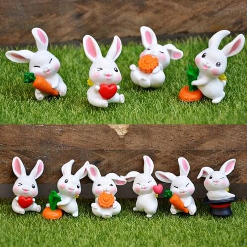 Cute Miniature Garden Mini Rabbit Easter Decoration Hare Animal Figurine Fairy Ornament Flower Home Decor Modern Kids Gift