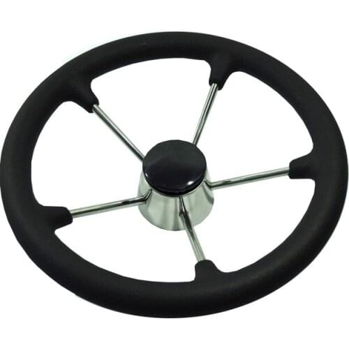 Stainless Steel Black 5 Spoke Foam Grip Steering Wheel Destroyer For Marine Boat