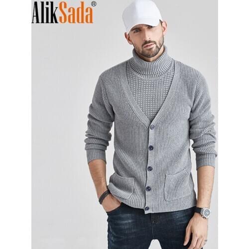 Men 2020 Autumn New Casual Cotton Warm Turtleneck Cardigan Sweater Pullovers Coat Men Fashion Outwear Thick Solid Sweaters Men