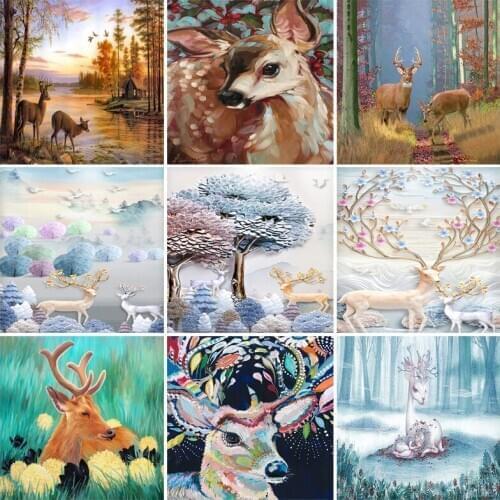 IHWA Deer Series 5D DIY Diamond Painting Full Square Round Diamond Embroidery Mosaic Cross Stitch Kit Home Decor