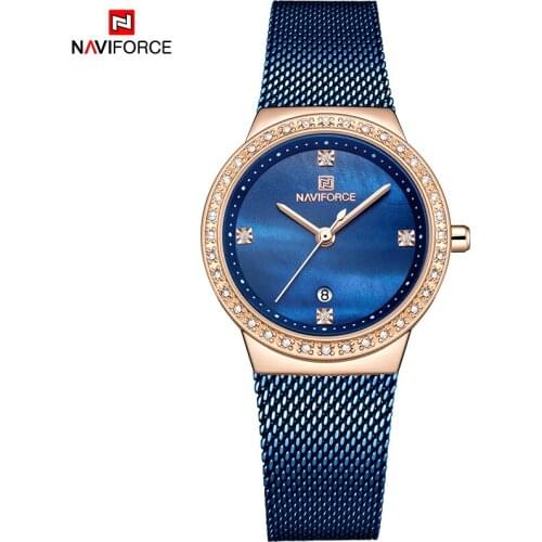 NAVIFORCE Women Watch Fashion Wrist Blue Watch Stainless Steel Mesh Girl Wrist Watch Quartz Lady Clock Waterproof Relogio Femini