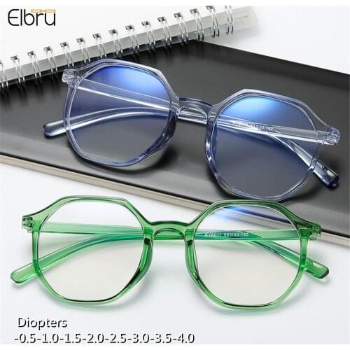 Elbru Shortsighted Glasses Fashion Big Frame Myopia Lens Eyeglasses Women Men Student Reader Nearsighted Eyewear Degree-50to-400
