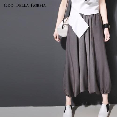 OddDellaRobbia Women Bloomers Plus Size Elastic Waist Loose Cool High Waist Vintage Ankle Length Pants Cupro Hakama 199