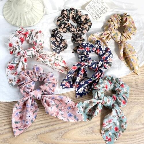 New Chiffon Bowknot Elastic Hair Bands For Women Girls Floral Scrunchies Headband Hair Ties Ponytail Holder Hair Accessories