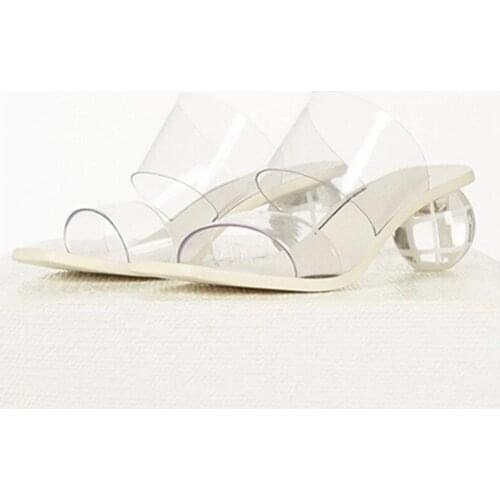 Transparent Ball Heel Women Slippers Fashion Clear Heels PVC Ladies Mules Summer White Gladiator Sandals Outside Slides