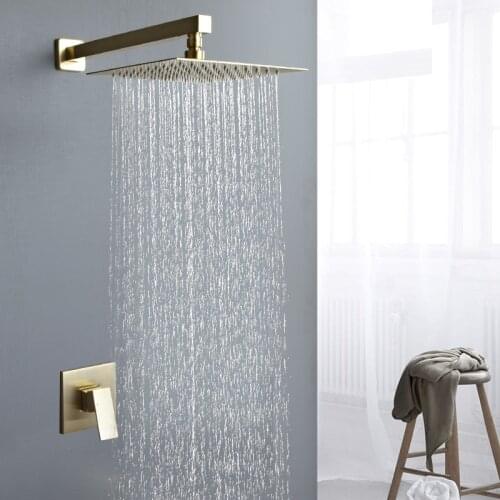 Bathroom Shower Faucet Set Concealed Wall Mounted Brushed Gold Hand Shower Kit Cold and Hot Bath and Shower Mixer Taps Brass
