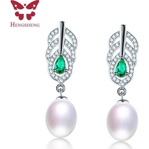 Created Nano Emerald Drop Earrings 925 Sterling Silver Earrings For Women Natural Freshwater Pearl Earings Fashion Jewelry 2021