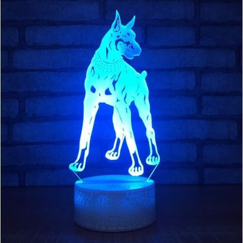 Touch Switch 3D Dobermann Pinscher LED Lamp USB Dog Night Light 7 Colors Kids Room Decor Fixture As Kids Christmas Novelty Gifts