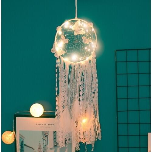 Led light Handmade Dream Catcher with Feathers Hanging Decoration Craft Gift White Room Decor adesivos para parede Dreamcatcher