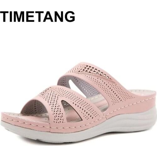 TIMETANG Women Slippers, PU Leather Shoes Comfy Platform Flat Sole Ladies Casual Soft Sandal Shopping Flat Sole Sandal
