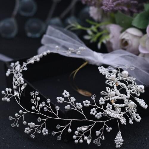 ZMHP07 Vintage Bridal Hair Pieces Bride Hair Band Silver Pearl Wedding Headpieces Crystal Hair Jewelry Headbands for hair woman