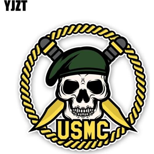 YJZT 12.5CM*12.5CM Creative USMC Skull Head Car Sticker Decal Helmet Accessories 6-2463