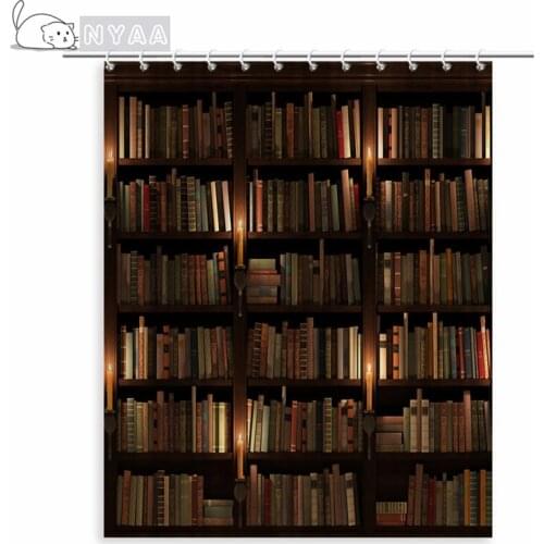 Vintage Library Books Photo Shower Curtain Magic Bookshelf Waterproof Fabric With Hooks Printing Bathroom Curtains Home Decorate
