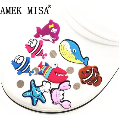 Single Sale 1Pcs Shoe Charms Novelty Marine Organism Shoe Accessories Shoe Buckle Decoration for croc jibz Kids Party X-mas Gift