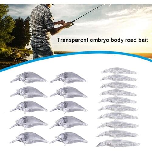 10pcs/Set Unpainted Fishing Lures Vibration Bait Transparent DIY Semi-finished products Body Trolling Top Water