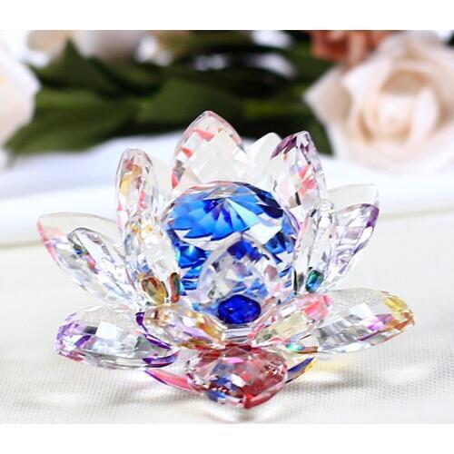 100mm Crystal Lotus Figurines In 8 Colors Glass Flower Miniatures Paperweight Fengshui Crafts For Gift Home Decor