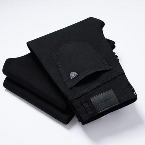 2021 SULEE Brand Men All Black Jeans Classic Style Business Casual Elastic Straight Denim Pants Male