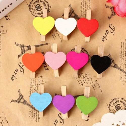50Pcs Heart Wooden Clothespin Photo Paper Peg Pin Craft Postcard Clip Home Decor