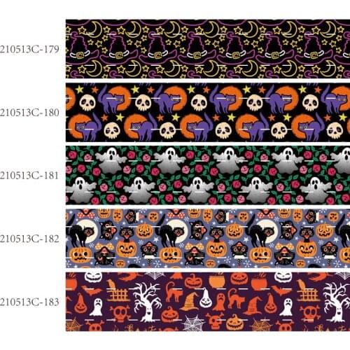 50 yards/lot) Cartoon style horror ghost and black cat printed Halloween ribbon