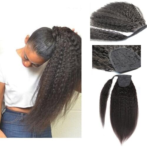 Afro Kinky Curly Corn Ponytail Synthetic Hairpiece Wrap on Clip Hair Extensions Black Pony Tail Blonde Fack Hair For Women