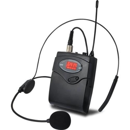Wireless Microphone Set with Head-Wear + Lavalier Lapel Mics Transmitter Receiver UHF Frequency for Speech Teaching