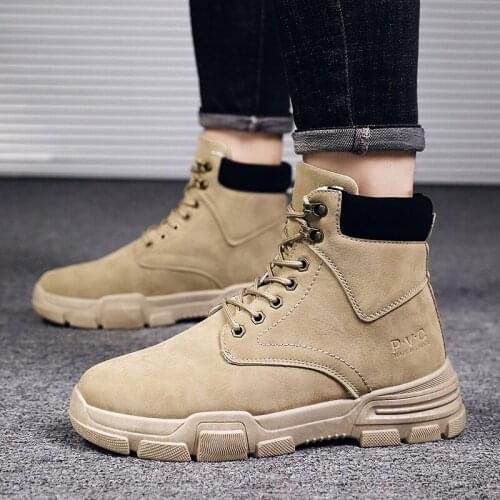 Men High Quality Leather Boots Male Spring Casual Motorcycle Ankle Botas Hombre Men Lace-Up Basic Boots Man Fashion Men Boots