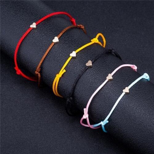 Romantic 1 Piece Adjustable Gold Color Heart Simple Thread String Bracelet For Women Men Handmade Red Thread Rope Jewelry