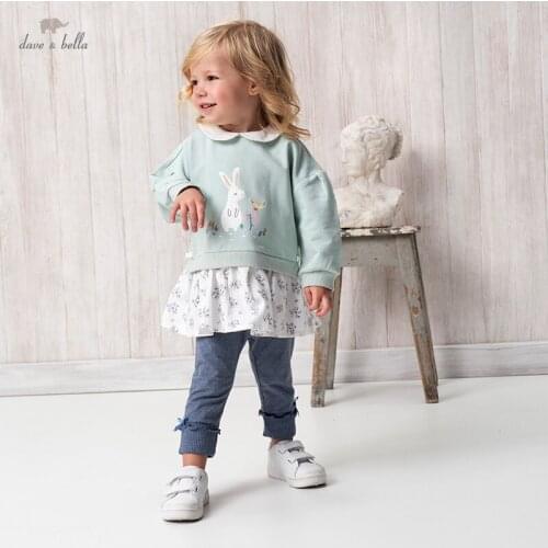 DBJ16967 dave bella spring baby girls cute cartoon floral print T-shirt children tops girl kids fashion tees