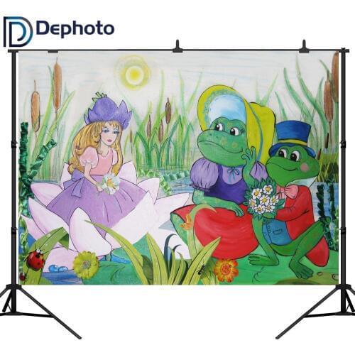 DePhoto Fairy Tale Photography Backdrops Little Girl Frog Flowers Backdrop Fotografia Backgrounds for Watercolor Photo Studio